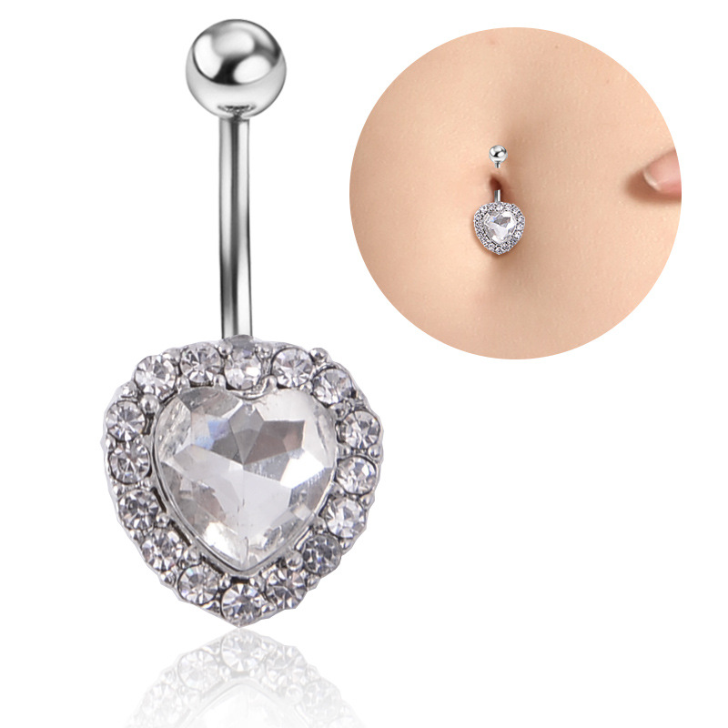 Anelli campanello ombelico Piercing donna Cristallo Amore Cuore Zircone Acciaio chirurgico Estate Spiaggia Moda Gioielli il corpo Colore blu