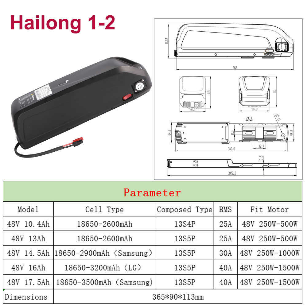 Hailong Downtube 48V Li-ion Electric Bicycle Battery 48V 13AH 20AH LITHIUM JON EBIKE BATTERY PACK AKKU FÖR 1000W 1500W MOTOR