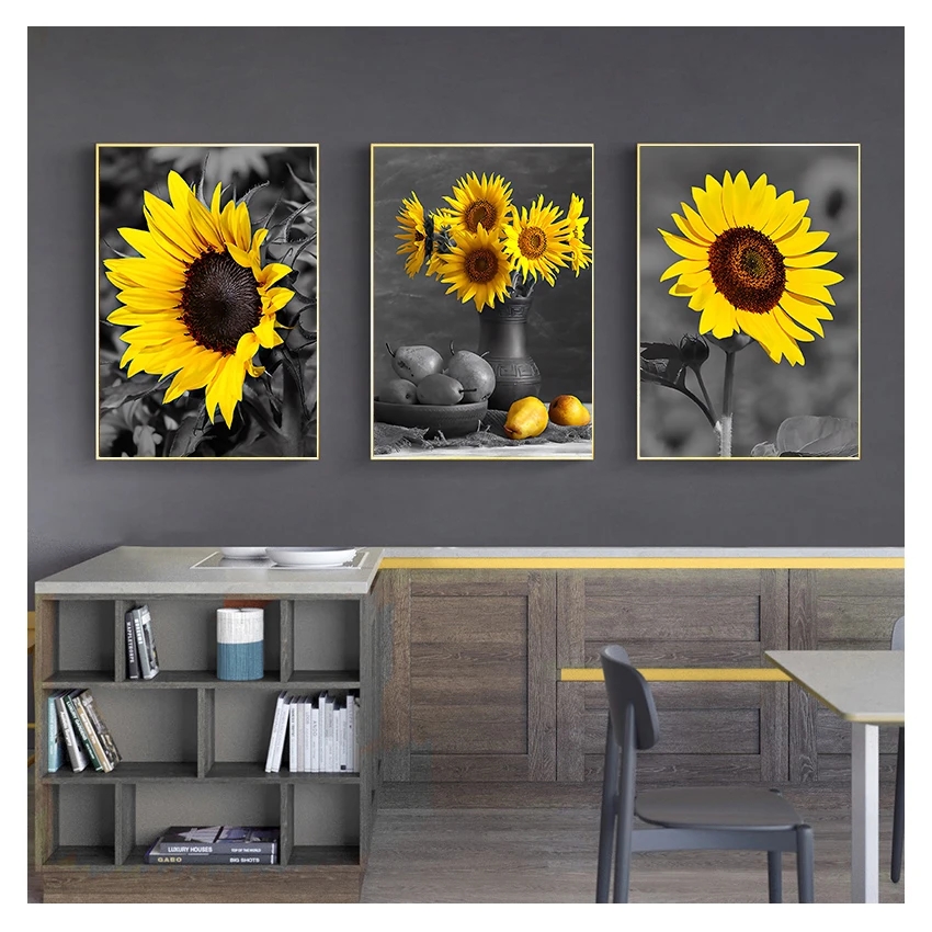 Pittura Wall Art Immagini vintage soggiorno Cucina Modern Home Decor Girasole Poster e stampa su tela Woo