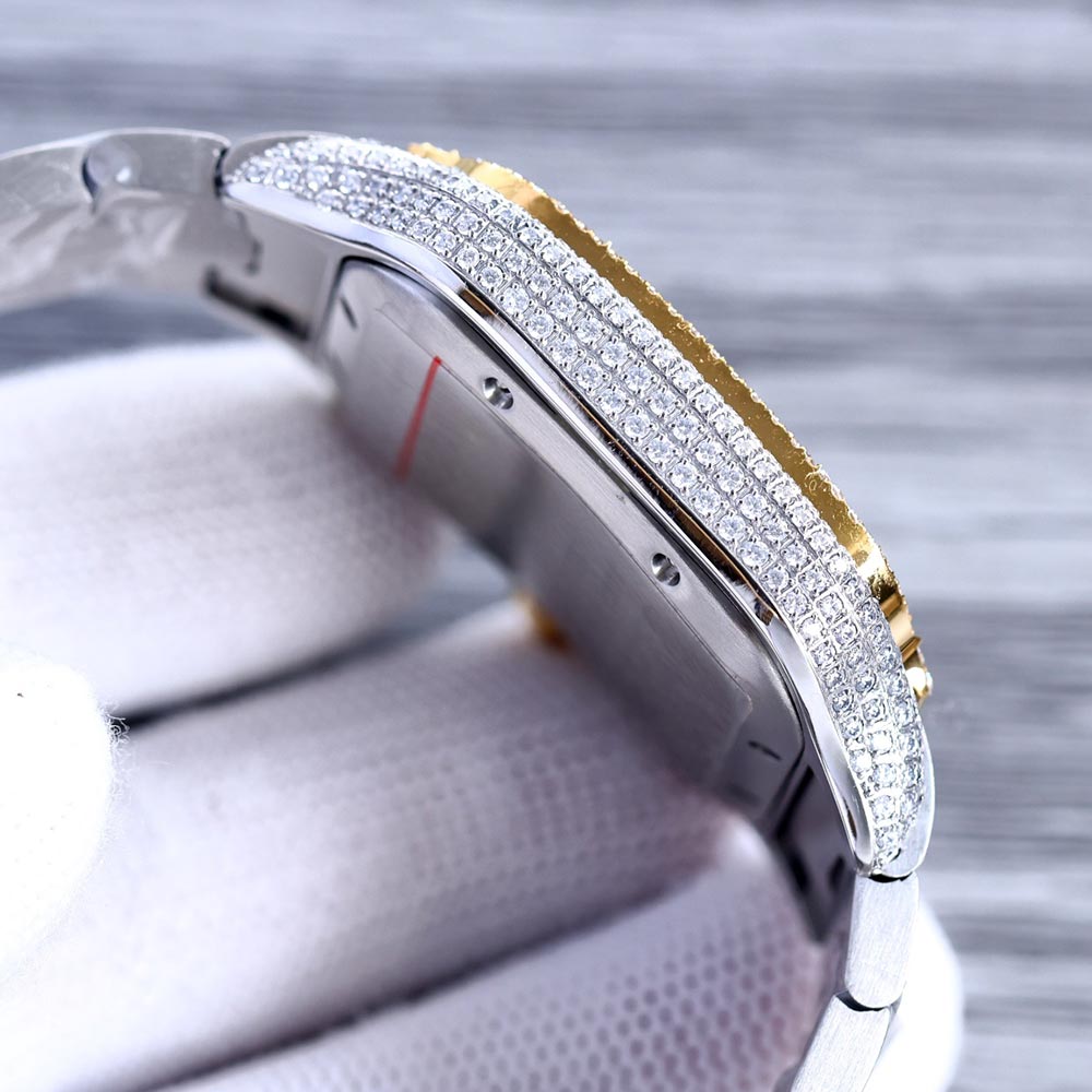 Diamants complets pour hommes montre des montres mécaniques automatiques 40 mm avec bracelet en acier en diamant.