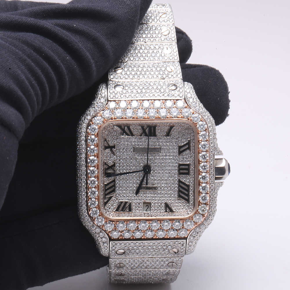 Armbandsur 2023New ARRIVAL Märke isat ut guld Sier Original Anpassad hiphop män diam ond diamant handled klocka