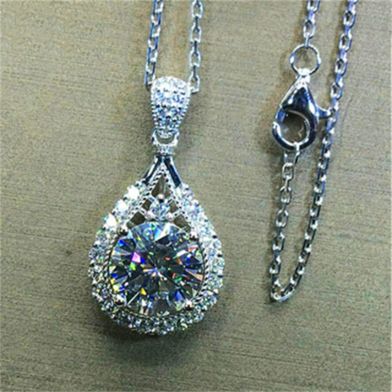 Unique Lab Diamant Zircon Pendentif 925 Sterling argent De Mariage Pendentifs Chocker Collier Pour Les Femmes Charme Partie Bijoux Cadeau