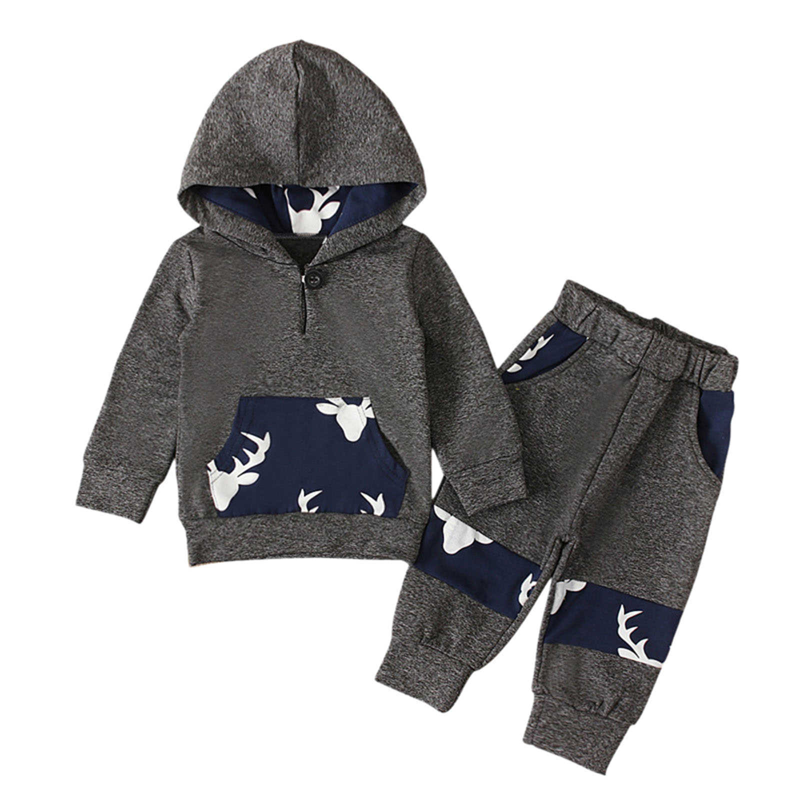衣料品セット幼児の男の子冬の長袖ブルーディアプリントトップスパンツ
