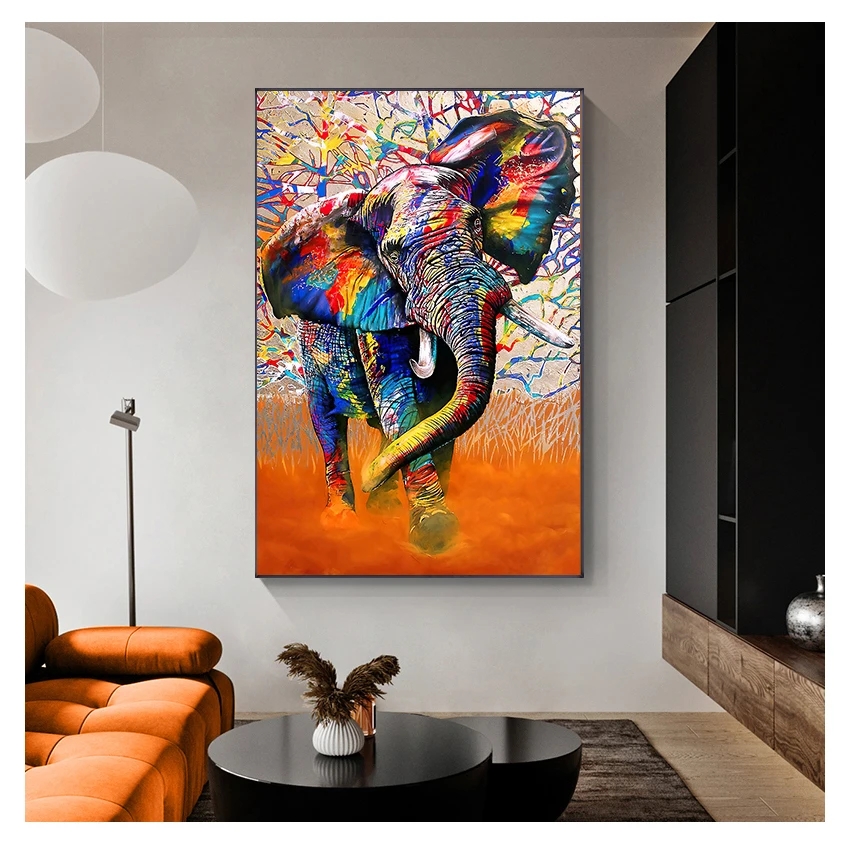 Poster e stampe di graffiti colorati colorati Immagine di animali da parete soggiorno Pittura di elefante selvatico africano Woo