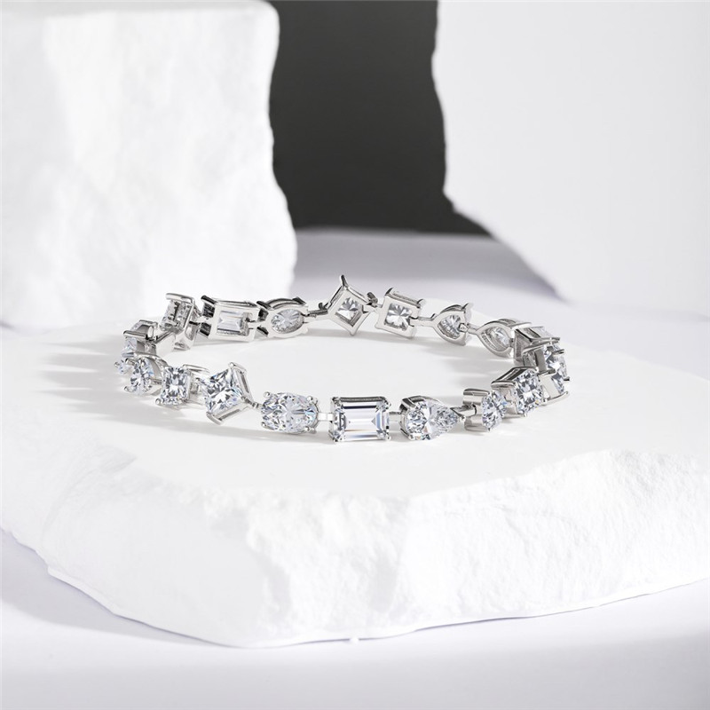 Luxe 925 Sterling Silver Shaped Tennis Love Designer Bracelet Bijoux pour Femme Blanc 5A Cubic Zirconia Coeur Carré Charme Chaîne Femmes Bracelets Coffret Cadeau 16-18cm