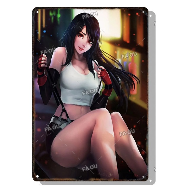 Sexy Anime Girl Metal Painting Plate Game Figure Vintage Tin Sign Bar Club Art Decorative Plaques for Modern Home Room Wall Decor Poster Girl Sticker Size 30X20cm w01