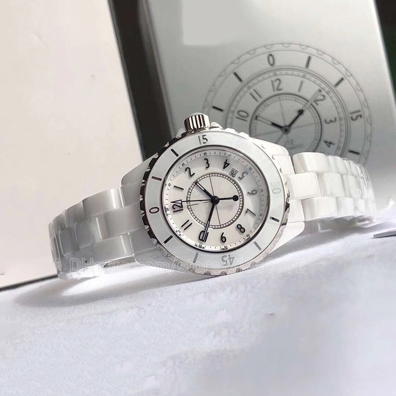 Orologi al quarzo lday 38mm fabbrica di ceramica nera diamanti quadrante bianco orologio da donna h2125 33mm orologio da polso di design da donna fashional sap255G