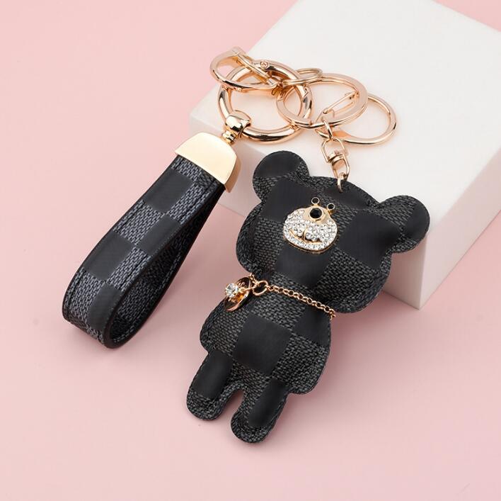 Cute Fashion bear Print Pattern PU leather Key Rings keychains Car Accessories Bag Key Ring Lanyard Key Wallet Chain Rope Chain set