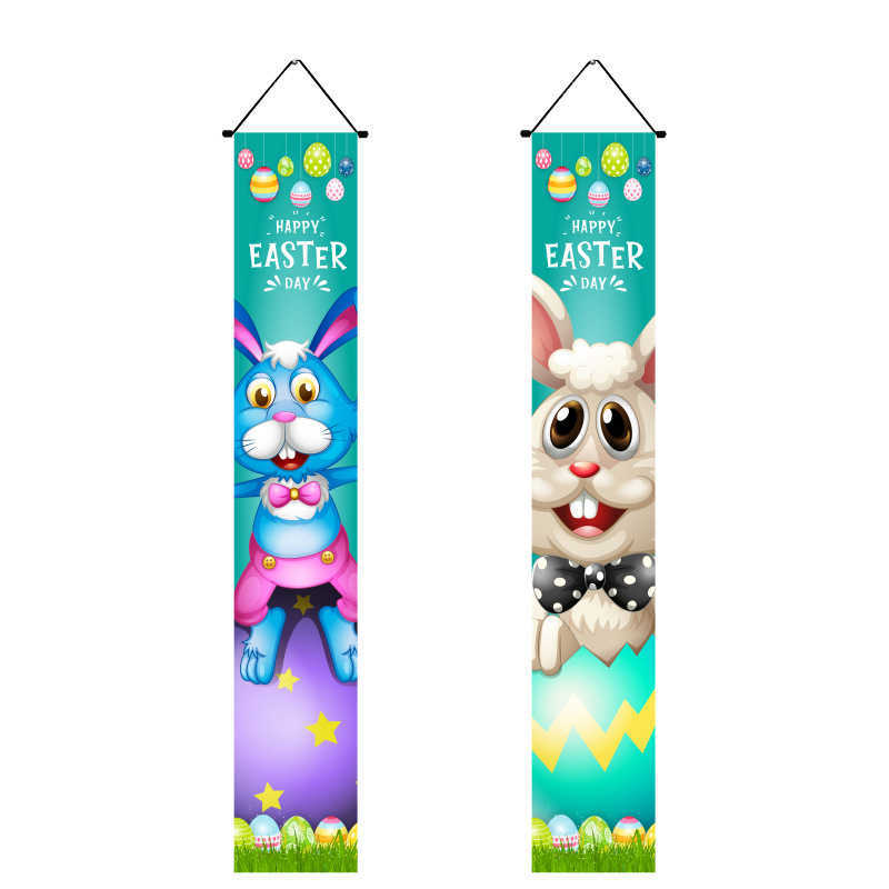 Party Decoration Happy Easter Welcome Porch Sign Bunny Door Hanging Banner Spring Indoor Outdoor Home Y2302