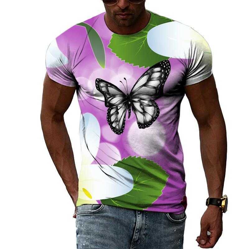 T-shirts voor heren Summer Fashion Insect Butterfly Graphic T-shirts voor mannen Casual 3D-print T-shirt Harajuku Persoonlijkheidsronde Ronde Nek Korte mouw Top 022223H