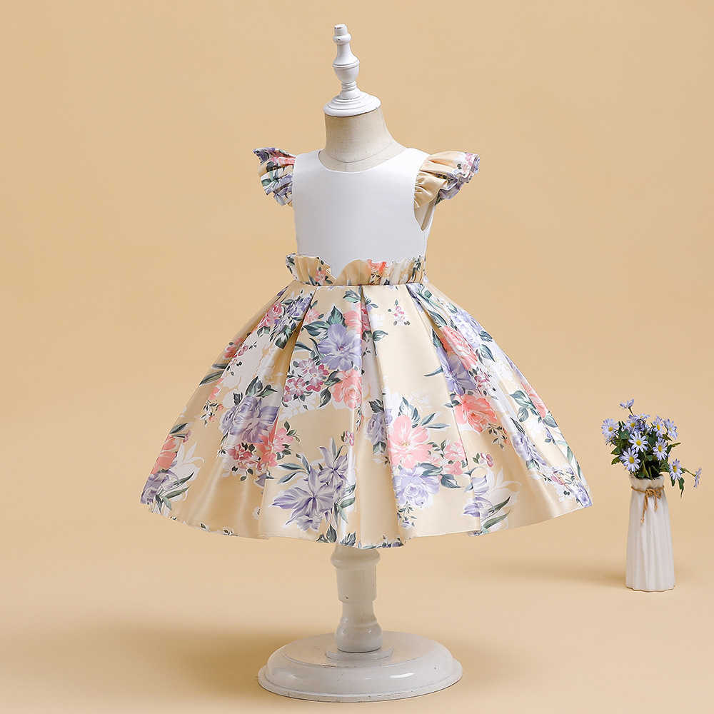 Jurken voor meisjes Nieuwe bloemenmeisjesjurk Kinderkleding voor verjaardagsfeestje Prinses Casual satijn Kinderen meisjes kostuum vestidos 3-7 jaar