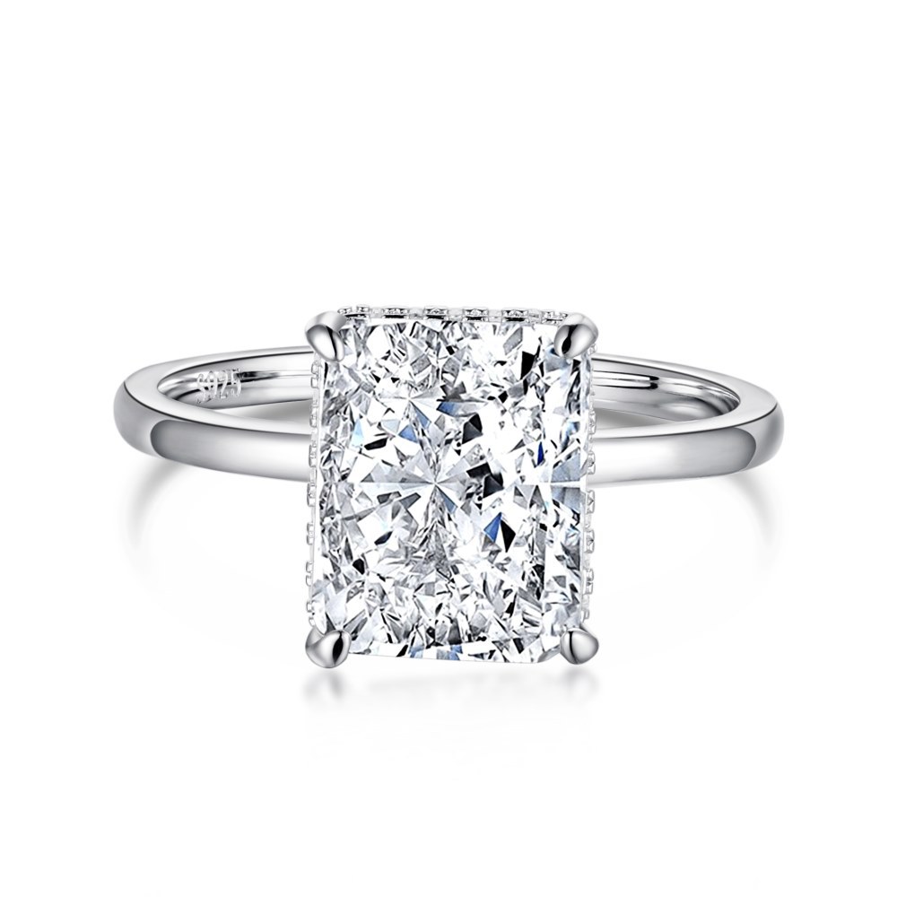 Bague en argent sterling S925 avec strass à haute teneur en carbone pour femme, carrée, fleur de glace coupée 8 10, bague en pierres précieuses européenne et américaine Simpl257S