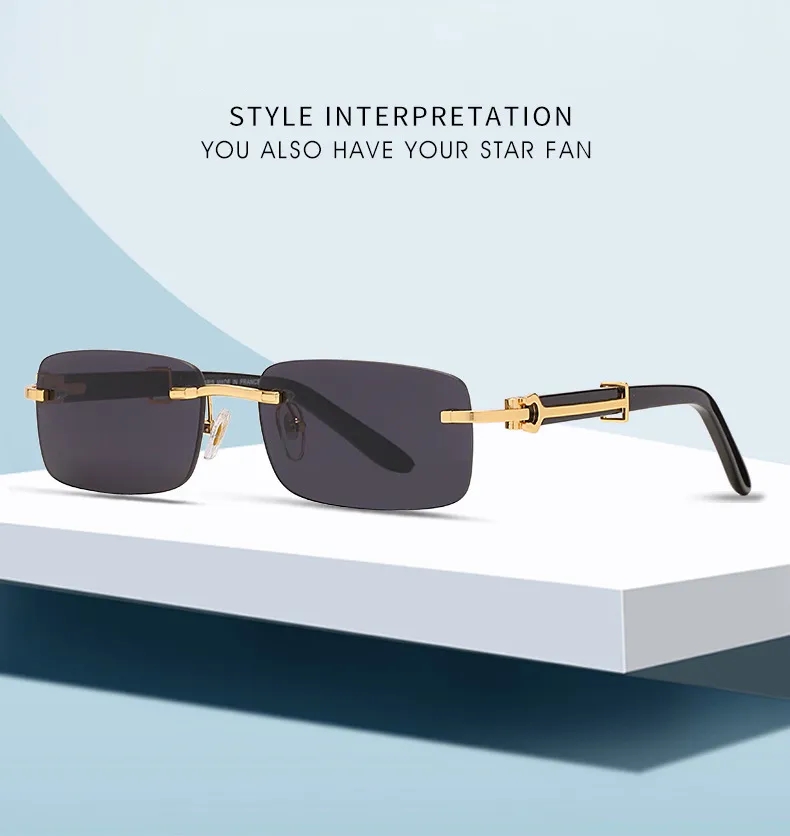 Carti solglasögon för kvinnor män bågfri rektangel Designerglas Beach Metal Klassiska glasögon