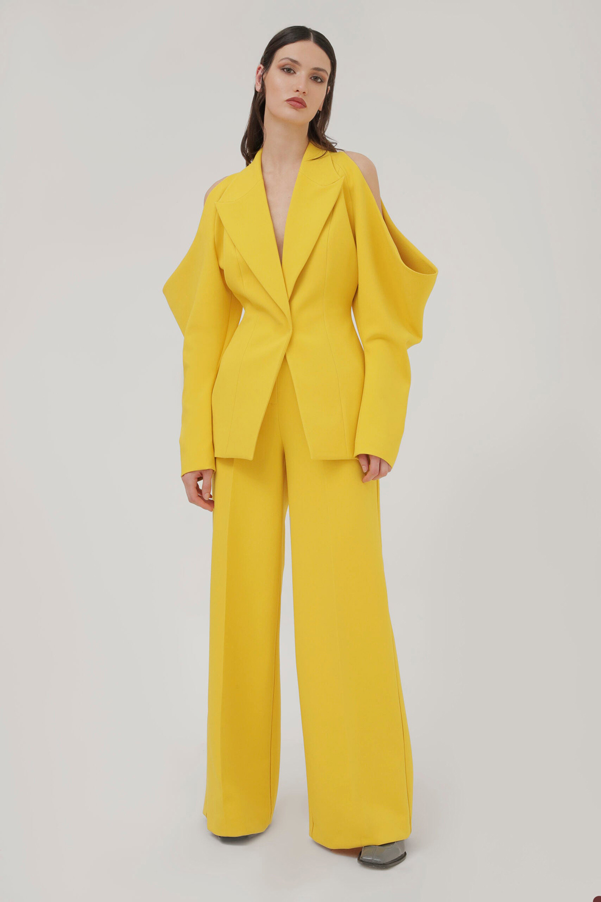 Unik design gula kvinnliga byxor passar fritid L￶s mamma till bruddr￤kten Evening Party Blazer G￤stkl￤der 2 stycken