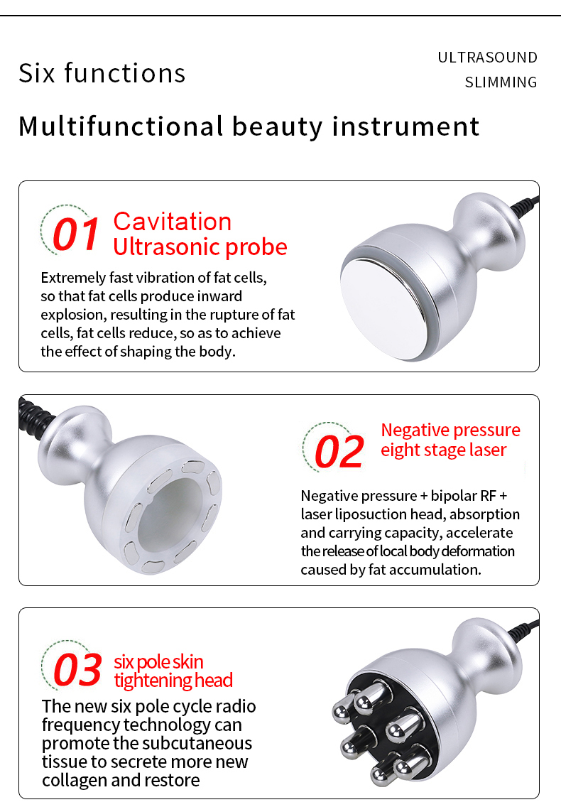 Slimming Treatment Cavitation Vacuum Lipolaser Beauty Machine 40K Cavitation Ultrasonic RF Radio Frequency Face Body Equipment