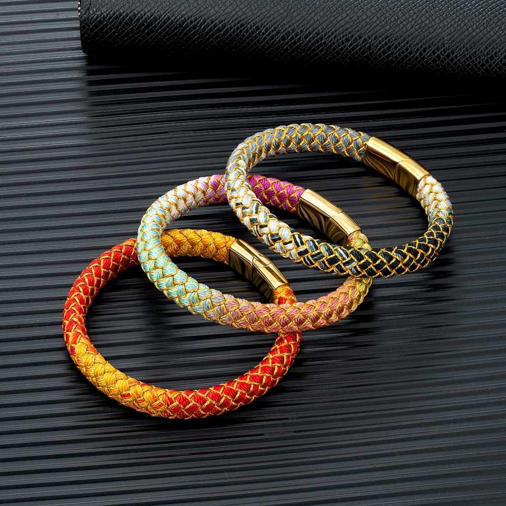 Link Chain MKENDN Handmade Creative Design Keel Rope Bracelet Stainless Steel Magnet Buckle Koi Lucky Jewelry G230222