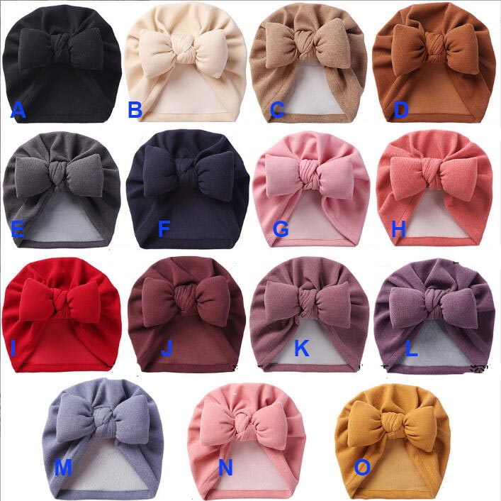 Ins 15 färger mode baby beanie cap med bowknot design hår tillbehör fast färg india stil hatt