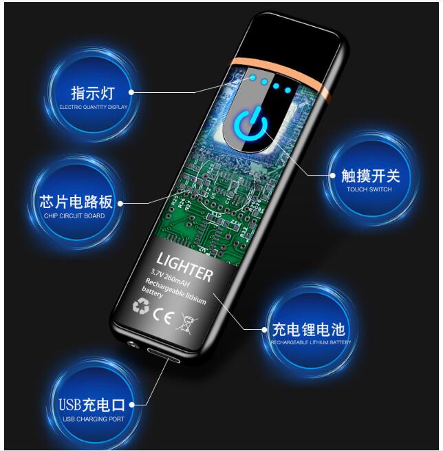 Hosahs Touch Sensing Mini USB -laddning L￤ttare laddning Personlighet Elektronisk cigarett￤ndare Vindt￤t induktion Elektrisk uppv￤rmningstr￥d
