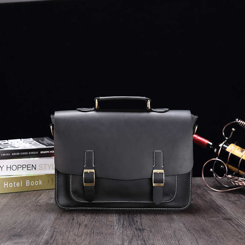 Briefcases Men's one shoulder slant cross multi-functional styling horizontal bag business mad horse PU leather briefcase handbag 230223