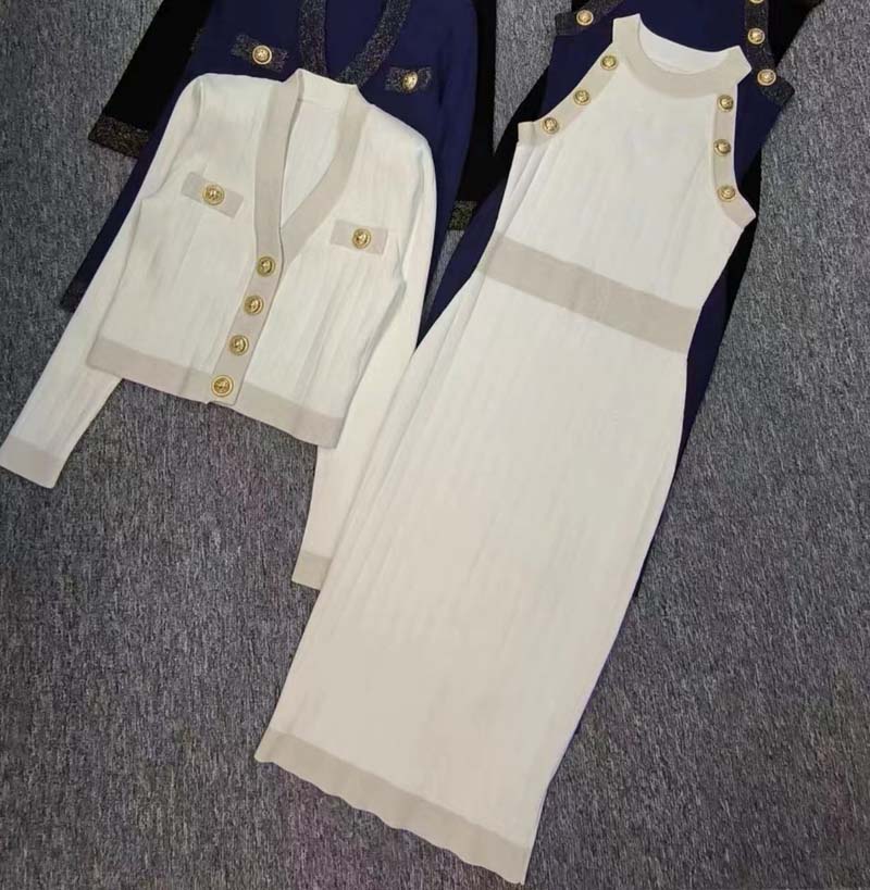Kobiety dwa kawałki ubieranie luksusowych spódnicy na dzianin Sweater Squirs Krótkie i długie rękawy dzianinowe tkaniny luksusowe designerskie ubrania przyczynowo261m