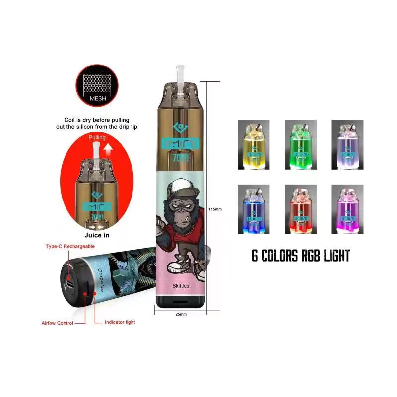 NEW Imini 7000Puffs Electronic Cigarettes Disposable 15ml 850mah Type C Rechargeable Battery AirFlow Control Pods Device RGB LIGHT Vapor