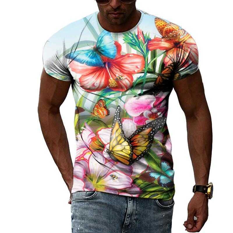 T-shirts voor heren Summer Fashion Insect Butterfly Graphic T-shirts voor mannen Casual 3D-print T-shirt Harajuku Persoonlijkheidsronde Ronde Nek Korte mouw Top 022223H
