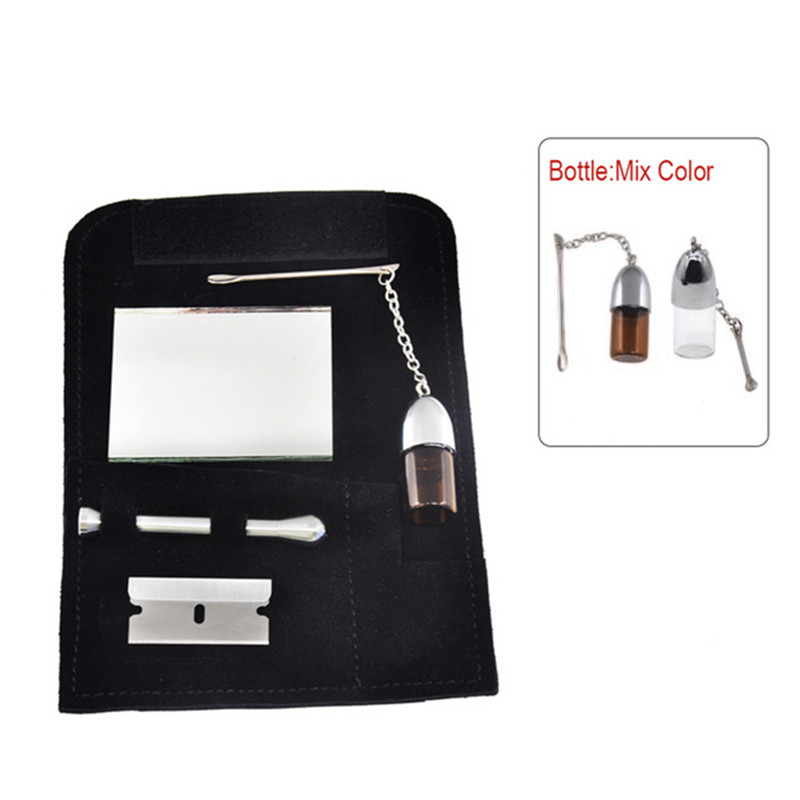 Portable Snuff Kit 100% Genuine Leather Tobacco Pouch Bag Snorter Sniffer Case Storage Bottles with Spoon Sniffer Straw Hoover Pouch Bag Case