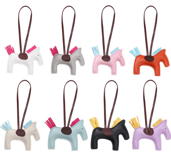 Leather Horse Bag Charm Key Rings Keychains High-quality Pony Pendant Classic Handbag Ornament Made by Hand Keyrings for Car or Home Decoration
