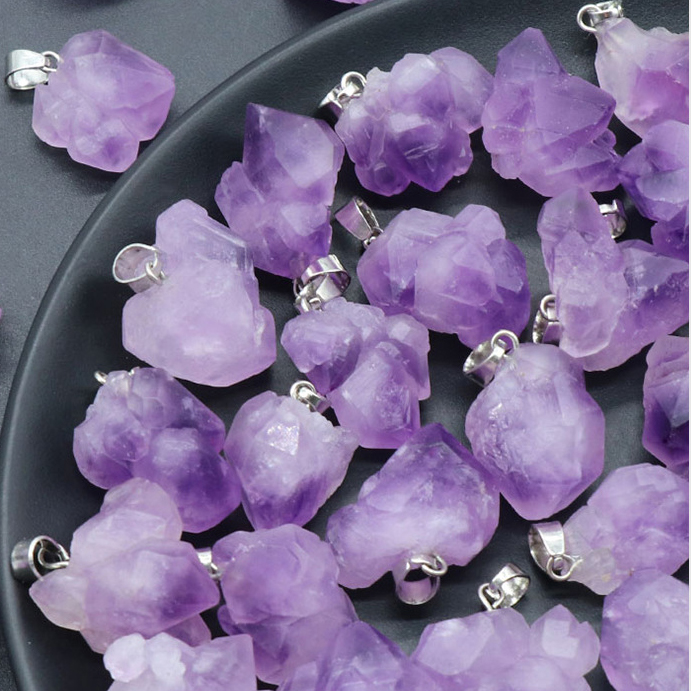 Natural Stone Irregular Amethyst Pendants Rough Healing Crystal Raw Ore Necklaces Men Women Jewellry