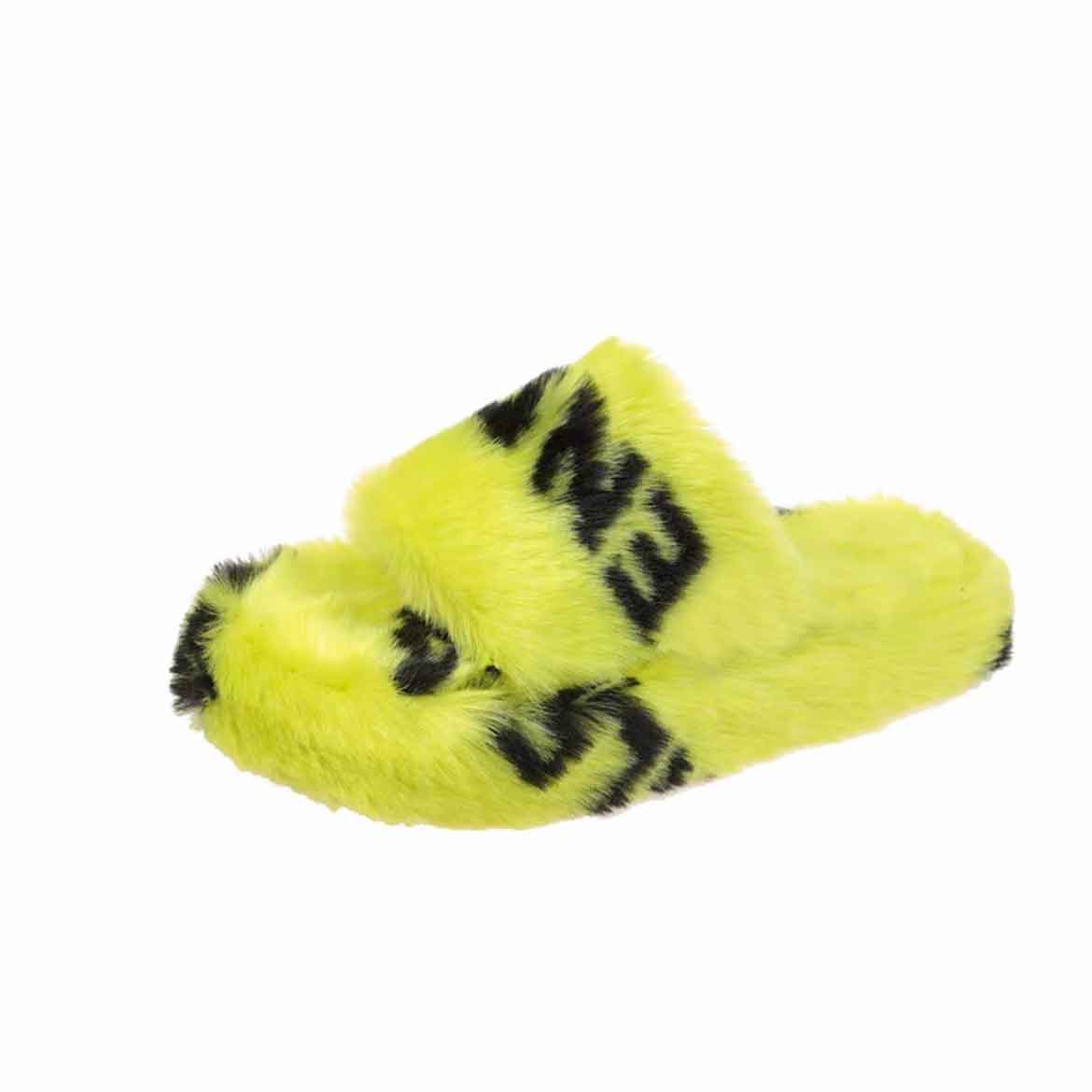 Mulheres de luxo Slippers Paris Pur Allover Loto LOGO FURRY SLIDE Designer Sapatos bege Ebony Moda Moda A quente confortável slides de inverno interno Novo tamanho clássico 35-40