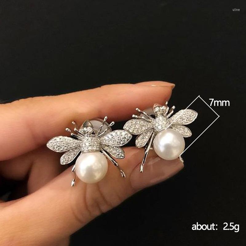 Stud Earrings Masa Fashion Simulated Pearl Bee Girls With Crystal Cubic Zirconia Cute Animal Daily Wear Women Jewelry282v