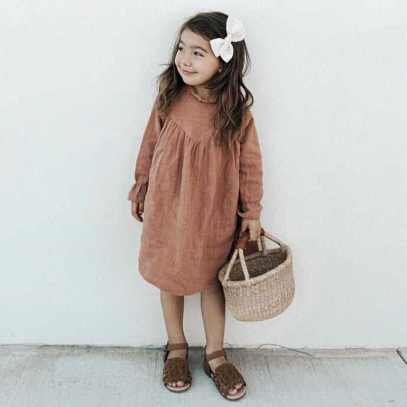 Girl's Dresses Spring Baby Girls Dresses European America Toddler Kids Girls Dress Linen Dress Princess Kids Clothings