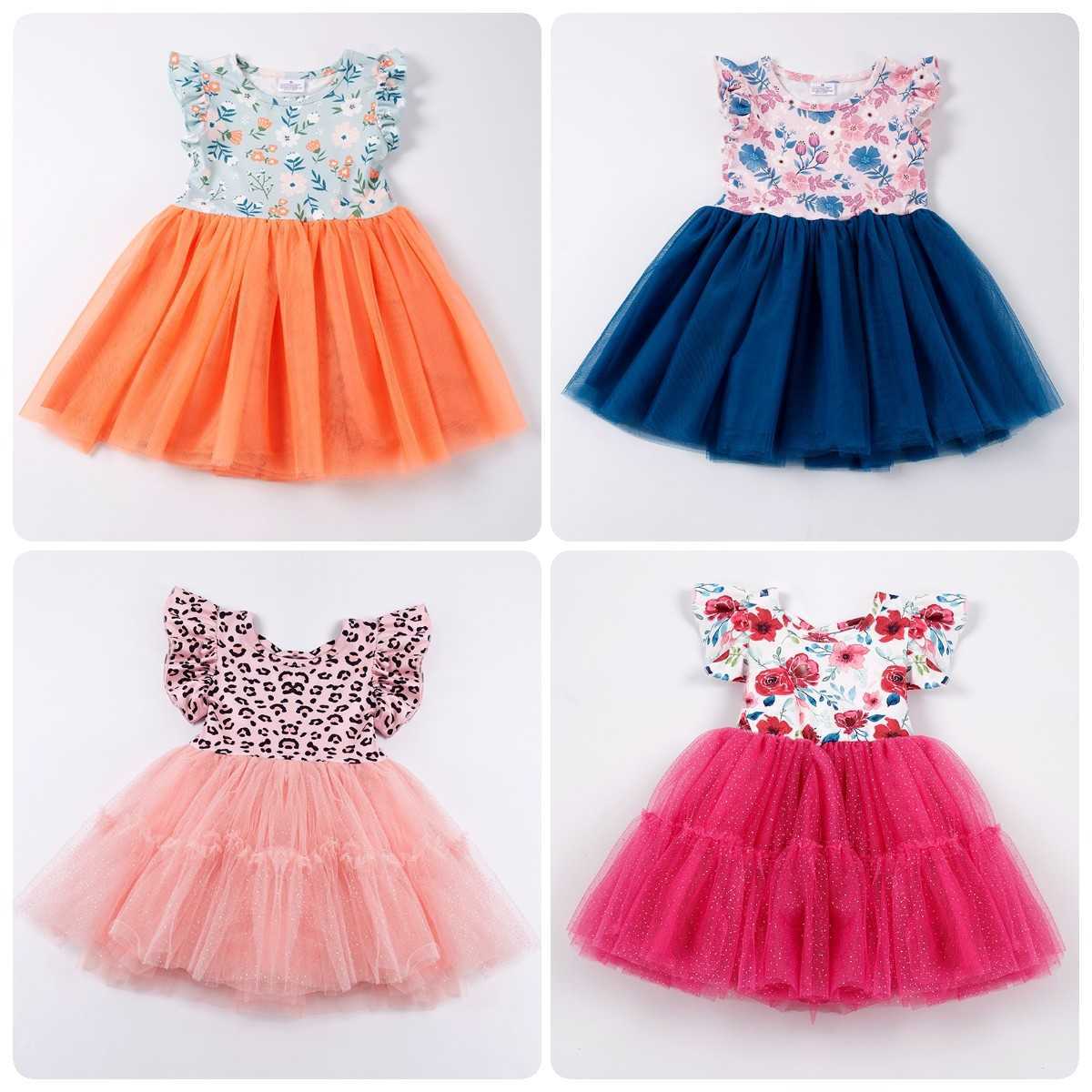 Vestidos da menina Girlymax verão bebê meninas twirl joelho comprimento criança roupas floral leopardo tutu vestido plissado manga