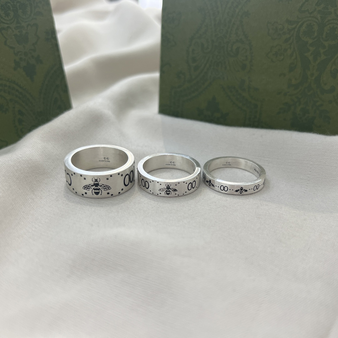 Luxurys Designers Ring Ling Silver Rings for Men vintageシンプルビーパターンジュエリーカジュアルパーティービーチ280i