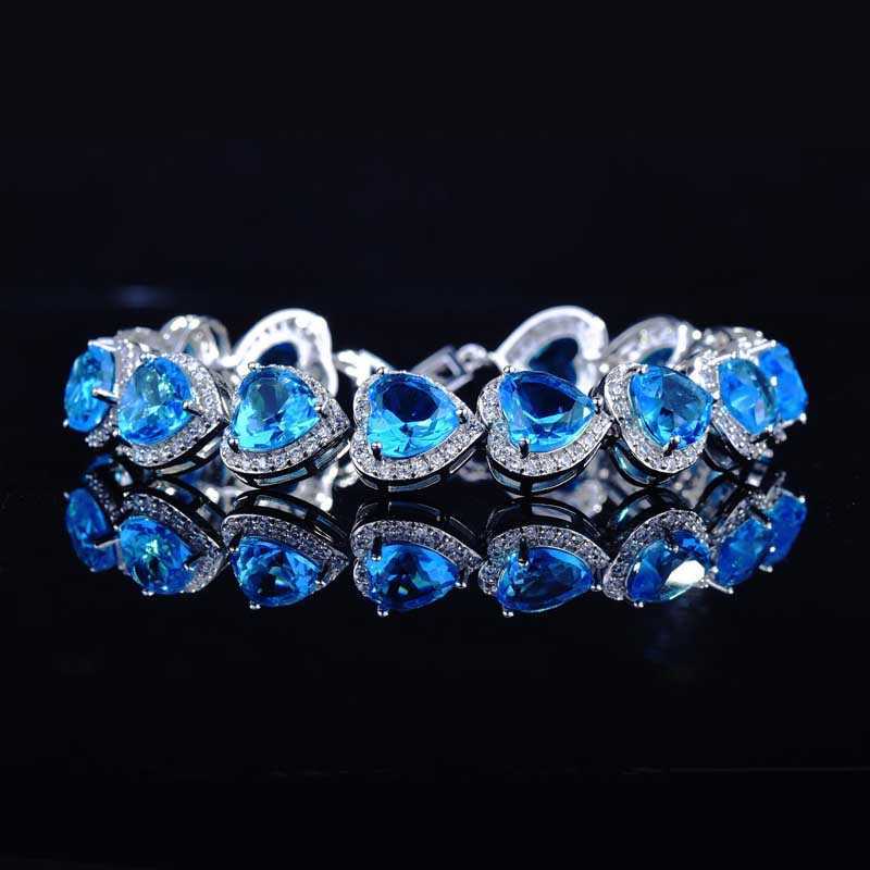 Lien Chaîne De Mode Coeur Bracelet De Luxe Incrustation Bleu AAA Cubique Zircon Romantique Coeur De La Mer Charme Bijoux En Argent Pour Les Femmes De Noce G230222