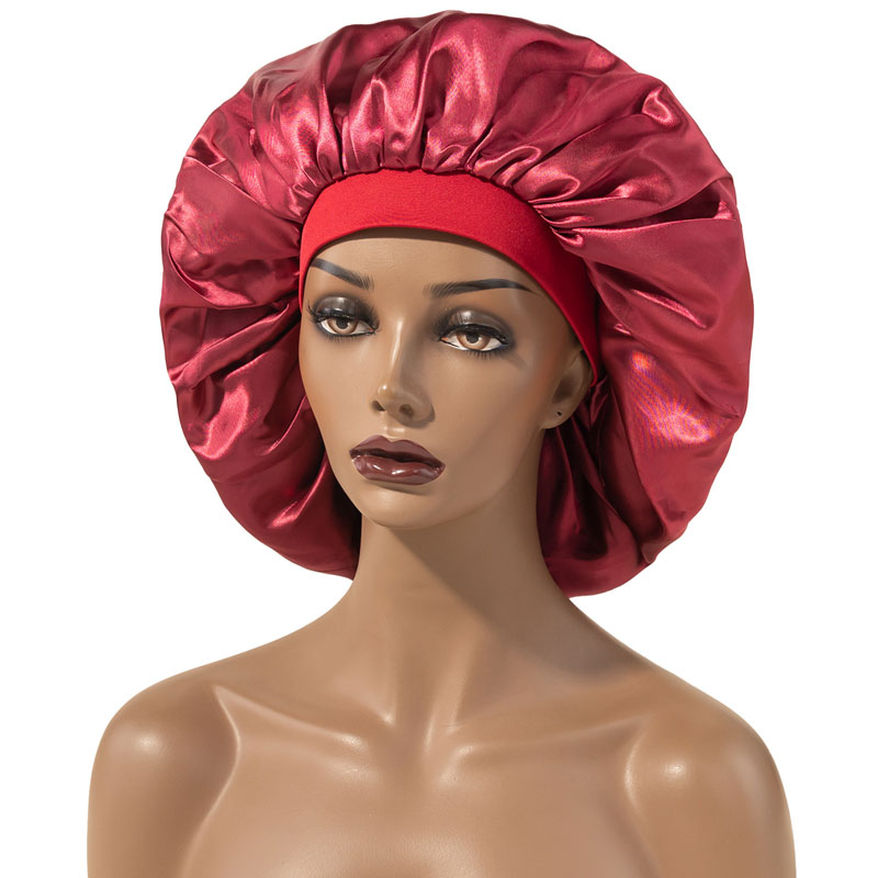 女性のためのソリッドカラーサテンの大きなナイトハット女の子レディーエラスティックスリープキャップボンネットヘアケアファッションアクセサリー