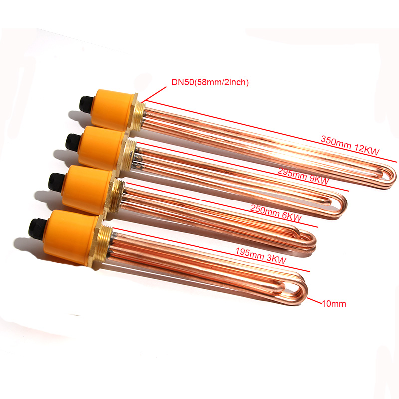 DN50 Copper Water Heater Element for Boiler Hexagon 2inch Thread Heaters 220/380V Copper Thread Tube 3KW/6KW/9KW/12KW