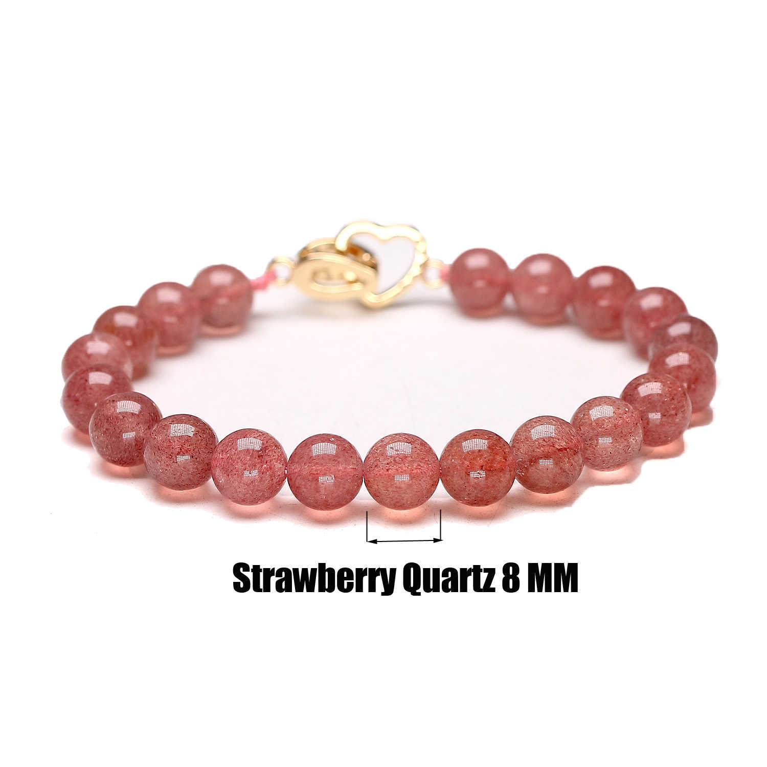 Link Chain Fashion 8MM Natural Red Strawberry Quartz Beads Bracelets For Women Heart Shape Copper Clasps Brass Cubic Zirconia Fastener Love G230222