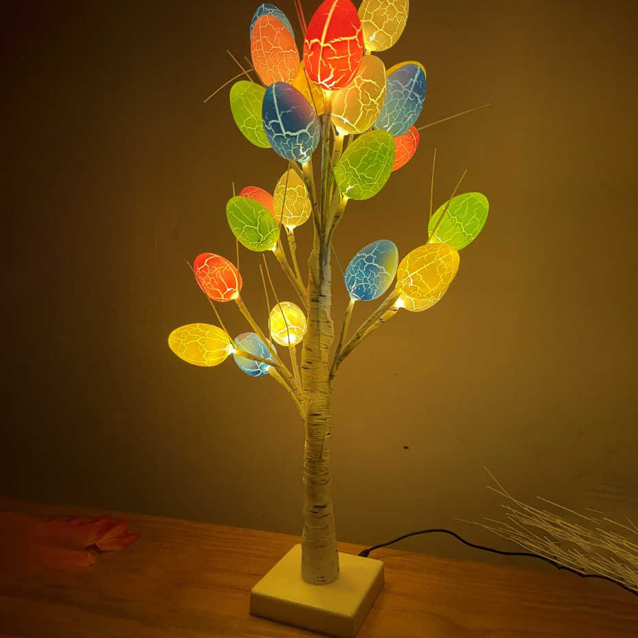 Decorazione feste Pasqua 60 cm Betulla Casa Uovo LED Regalo leggero Festa di primavera Ornamenti da tavolo Regali bambini Y2302