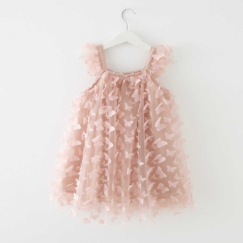 Robes de fille 4 couleurs été nouveau mignon papillon 3D brodé filles robe en maille manches volantes fête d'anniversaire soeurs robe de princesse Tulle 1-6T