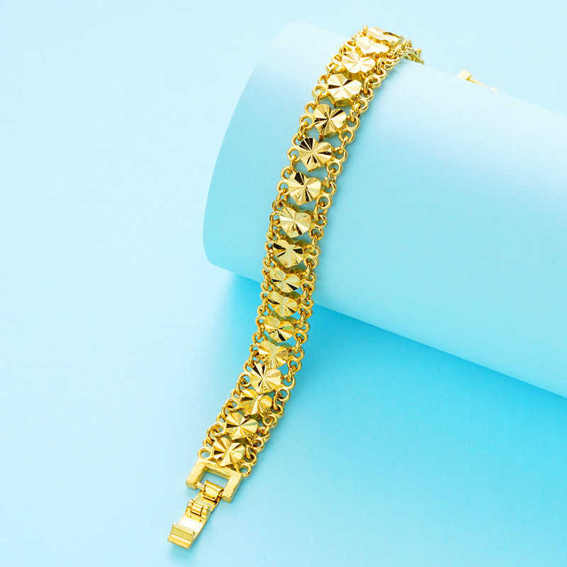 Цепочка связи подлинный 24-килограммовый браслет золотого цвета женский сеть 18 см-19 см браслет с высокими ювелирными украшениями Женщины ювелирные изделия G230222