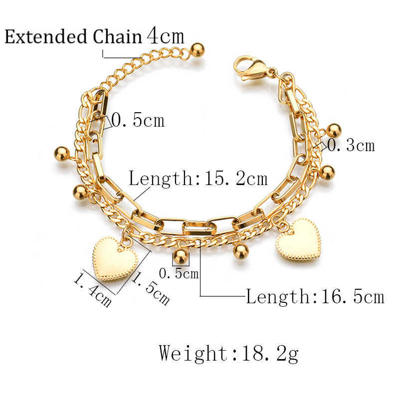 Länkkedja högkvalitativ kärlekshjärta charm armband armband guld färg rostfritt stål armband för kvinnor smycken bijoux femme 2020 g230222
