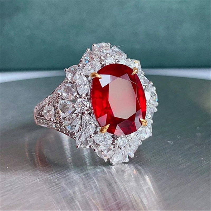 Vrouwen trouwringen Europese en Amerikaanse stijl imitatie ruby ​​geometrisch rood kristal zirkon diamant dame zoet wit goud vergulde ring feest sieraden verjaardag cadeau