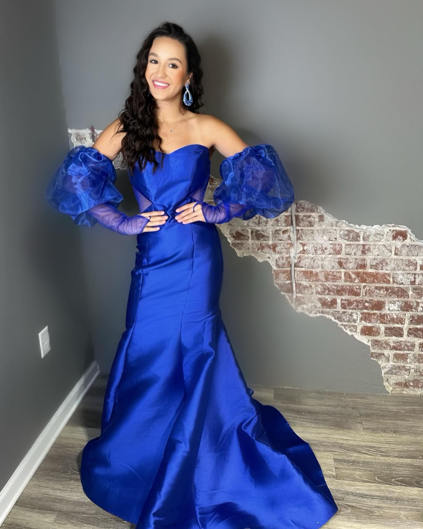 Mikado Robe de bal 2k23 Manches bouffantes amovibles Sheer Cut-Out Mermaid Lady Preteen Teen Girl Pageant Gown Formal Party Evening Wedding Guest Red Capet Runway Royal-Blue