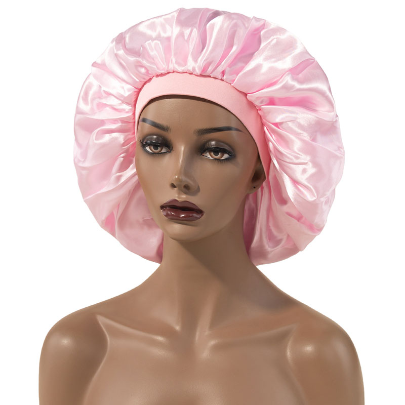 Couleur solide satin grand chapeau de nuit pour femmes fille fille élastique chapuchis de sommeil