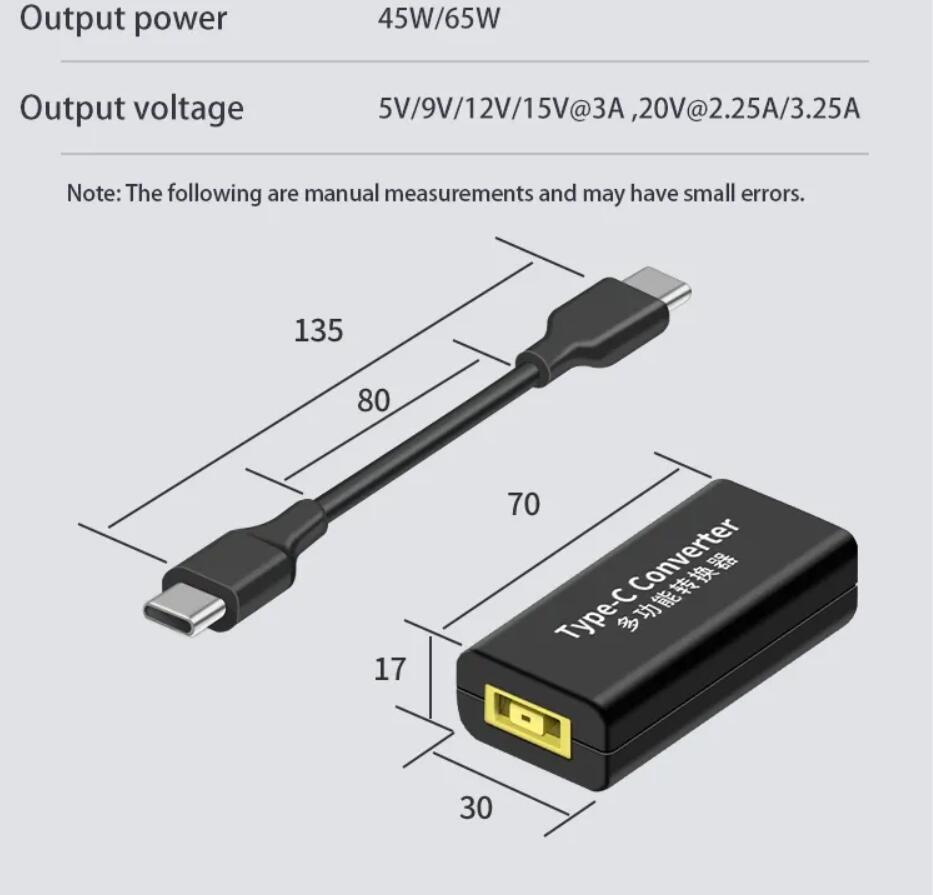 Convertisseur d'adaptateur d'alimentation pour ordinateur portable PD 65W convertisseur multifonction adaptateur DC femelle vers TYPE-C port carré vers convertisseur USB-C