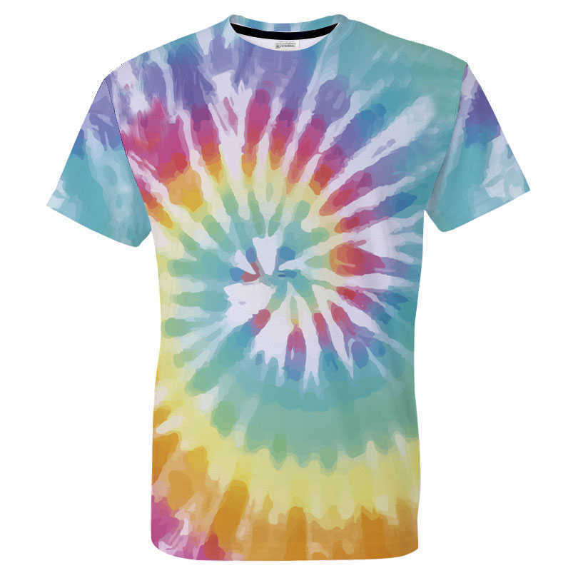 Men's T-Shirts Gorgeous Rainbow Tie Dye Printed Short Sleeve T Shirt Men Hip Hop 2022 New Streetwear Top T Shirt Fashion Casual O Neck T Shirt 022223H