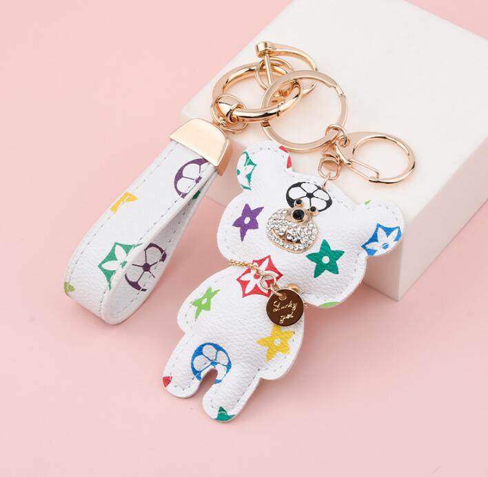 Bear Print M￶nster PU -l￤der Key Rings Animal Keychains biltillbeh￶r V￤ska Key Ring Lanyard Key Wallet Chain Rope Chain Set Wholesale