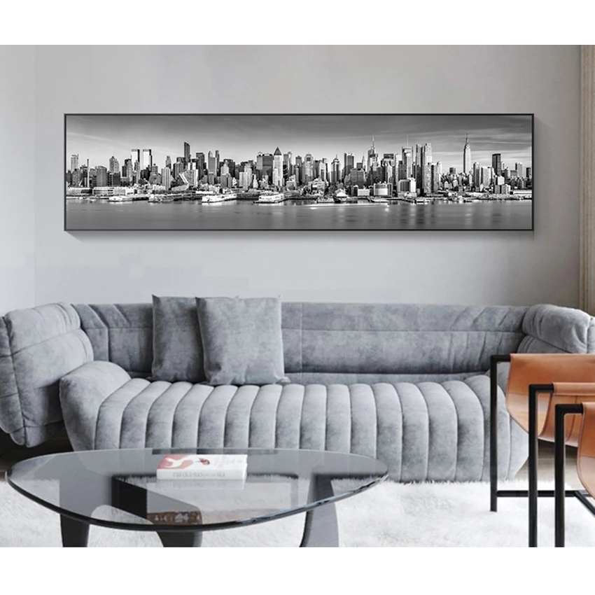 Für Wohnzimmer Home Decor Gemälde HD Leinwand Gemälde 1 Stück große schwarz-weiße New York City Landschaft Wandkunst Bilder Woo