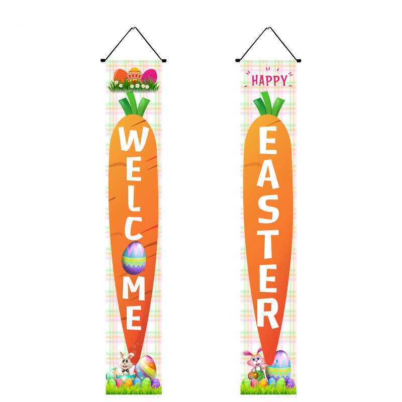 Party Decoration Happy Easter Welcome Porch Sign Bunny Door Hanging Banner Spring Indoor Outdoor Home Y2302